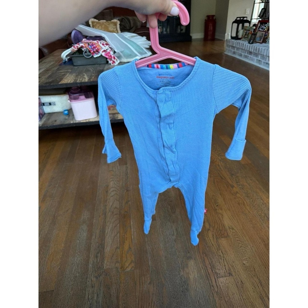 Magnetic Me light blue ribbed footie pajama with magnetic closures‎ 3-6 months